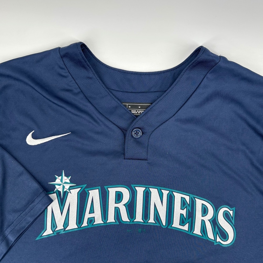 Nike Seattle Mariners Jersey Mens Medium Navy Blue Henley MLB Baseball Top 10